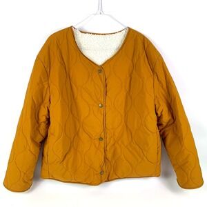 Double Zero Reversible Jacket Womens Sz M Sherpa Quilted Burnt Orange Collarless